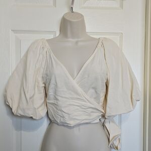 VENUS Cream Puff Sleeve Wrap Blouse